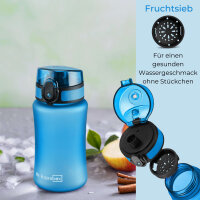 My Vesperbox ? Minny - Kinder Trinkflasche auslaufsicher ? 350ml ? mit Strohhalm oder Sieb - leichte Tritan Wasserflasche - BPA frei - für Kindergarten, Schule (Blau 350ml)