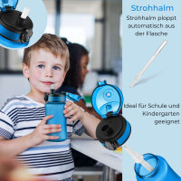 My Vesperbox ? Minny - Kinder Trinkflasche auslaufsicher ? 350ml ? mit Strohhalm oder Sieb - leichte Tritan Wasserflasche - BPA frei - für Kindergarten, Schule (Blau 350ml)