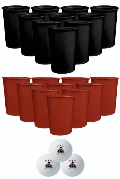 Party Becher Set Made in Germany - 22 extra stabile und nachhaltige Hartplastik Becher 450ml Spülmaschinengeeignet und Wiederverwendbar (Rot/Schwarz)