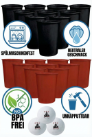 Party Becher Set Made in Germany - 22 extra stabile und nachhaltige Hartplastik Becher 450ml Spülmaschinengeeignet und Wiederverwendbar (Rot/Schwarz)