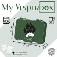 My Vesperbox Len - Bento Box Kinder - Lunchbox mit 4+2 Fächern - extrem robust ? Brotdose ? Brotbox ideal für Kindergarten und Schule (Dunkelgrün Wolf)