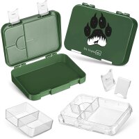 My Vesperbox Len - Bento Box Kinder - Lunchbox mit 4+2 Fächern - extrem robust ? Brotdose ? Brotbox ideal für Kindergarten und Schule (Dunkelgrün Wolf)