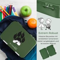 My Vesperbox Len - Bento Box Kinder - Lunchbox mit 4+2 Fächern - extrem robust ? Brotdose ? Brotbox ideal für Kindergarten und Schule (Dunkelgrün Wolf)